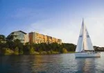 Sailing past the Lakeway Resort and Spa on the south shore of Lake Travis
