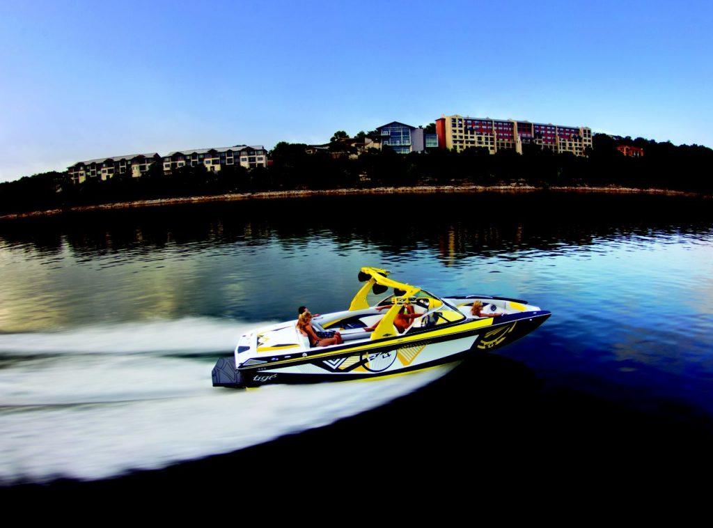 Boating westward in front of the Lakeway Resort and Spa on Lake Travis.