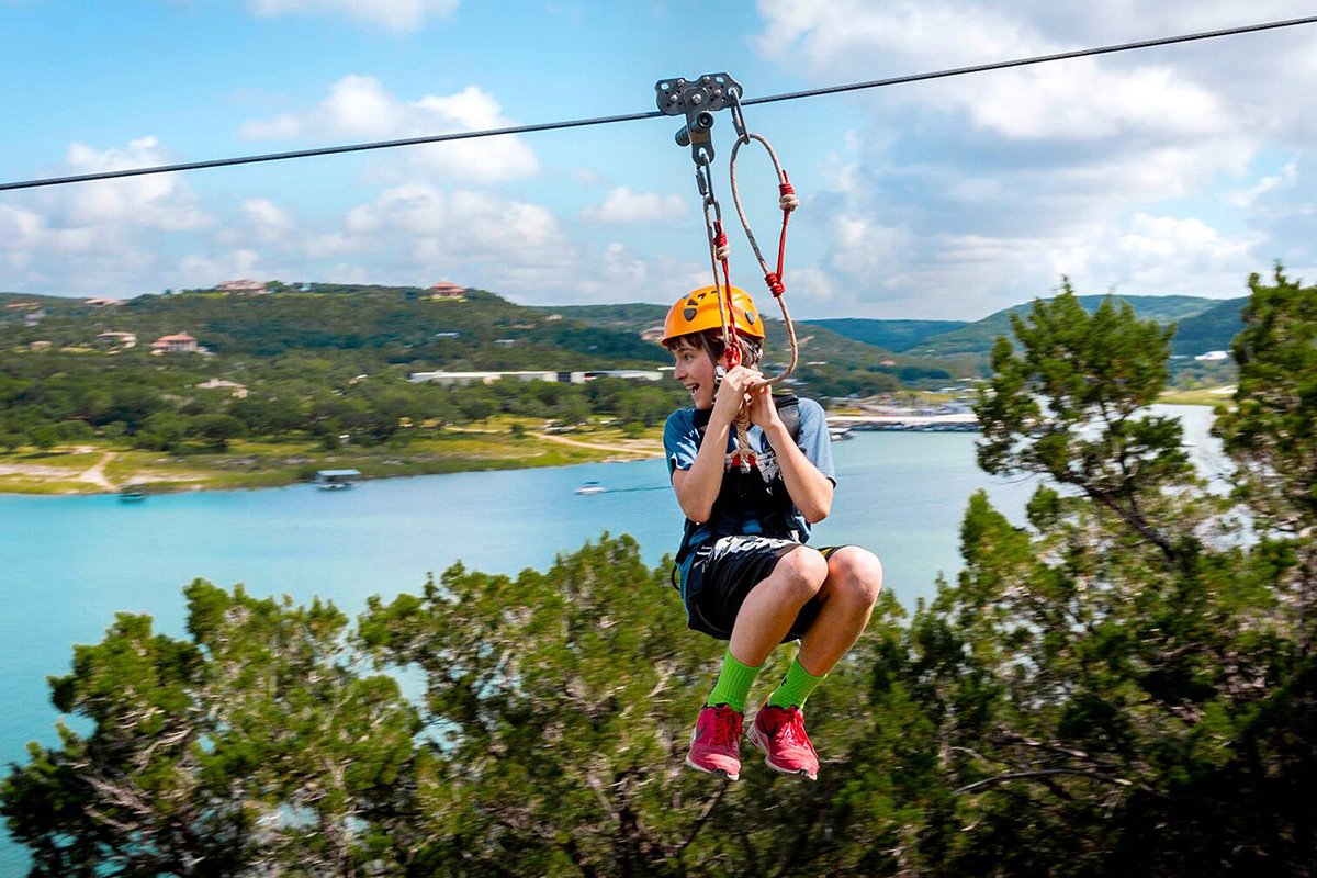 Flying Over Lake Travis at Lake Travis Zipline Adventures