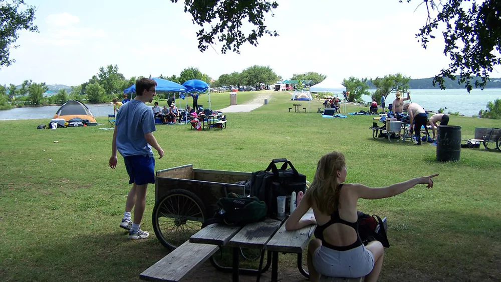 Campers at Windy Point Park on Lake Travis.