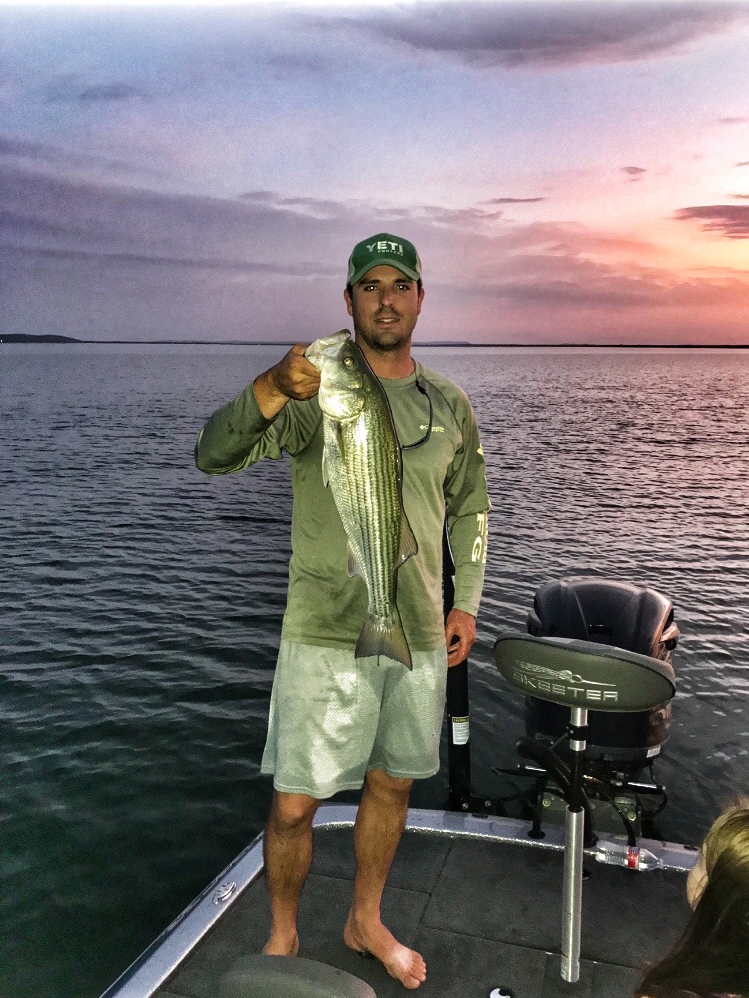 Lake Travis striped bass fishing in August 2018.